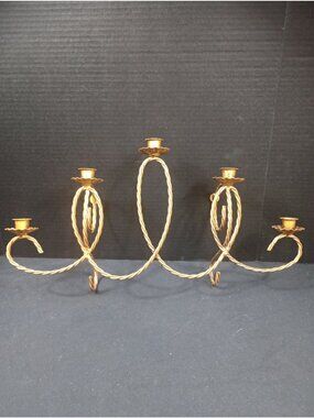 Vintage Retro MCM Hollywood Regency Gold Toned Homeco Twisted Rope 5 Candle Wall